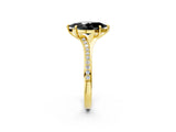 Yellow gold Fancy Black Marquise Cut Diamond Solitaire Ring with Pavé Band and Prong Setting_14