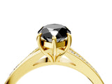 Yellow gold Fancy Black Marquise Cut Diamond Solitaire Ring with Pavé Band and Prong Setting_16
