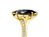 Yellow gold Fancy Black Marquise Cut Diamond Solitaire Ring with Pavé Band and Prong Setting_17