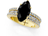 Yellow gold Fancy Black Marquise Cut Diamond Solitaire Ring with Pavé and Channel Set Band_1