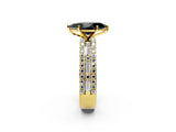 Yellow gold Fancy Black Marquise Cut Diamond Solitaire Ring with Pavé and Channel Set Band_2
