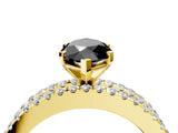 Yellow gold Fancy Black Marquise Cut Diamond Solitaire Ring with Pavé and Channel Set Band_4