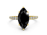 Yellow gold Fancy Black Marquise Cut Diamond Solitaire Ring with Pave Band and Four Prong Setting_12