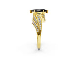 Yellow gold Fancy Black Marquise Cut Diamond Solitaire Ring with Prong Setting and Twisted Pavé Band_14