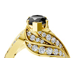 Yellow gold Fancy Black Marquise Cut Diamond Solitaire Ring with Prong Setting and Twisted Pavé Band_16