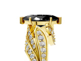 Yellow gold Fancy Black Marquise Cut Diamond Solitaire Ring with Prong Setting and Twisted Pavé Band_17