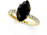 Yellow gold Fancy Black Marquise Cut Diamond Solitaire Ring with Round  Pavé Band and Four-Prong Setting_37