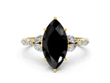 Yellow gold Fancy Black Marquise Cut Diamond Solitaire Ring with Side Stones and Four-Prong Setting_24