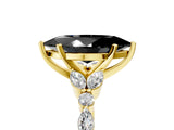 Yellow gold Fancy Black Marquise Cut Diamond Solitaire Ring with Side Stones and Four-Prong Setting_29