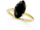 Yellow gold Fancy Black Marquise Cut Diamond Solitaire Ring with Thin Band and Four-Prong Setting_1