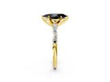 Yellow gold Fancy Black Marquise Cut Diamond Solitaire with Side Baguettes and Channel Set Band_2
