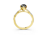 Yellow gold Fancy Black Marquise Cut Diamond Solitaire with Side Baguettes and Channel Set Band_3