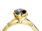 Yellow gold Fancy Black Marquise Cut Diamond Solitaire with Side Baguettes and Channel Set Band_4