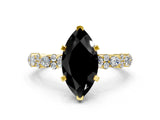 Yellow gold Fancy Black Marquise Cut Diamond Solitaire with Side Stones, Pave Band, Four-Prong Setting_36