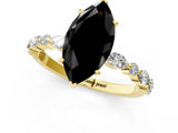 Yellow gold Fancy Black Marquise Cut Diamond Solitaire with Side Stones on a Pavé Band and Four-Prong Setting_1