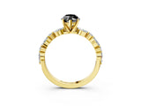 Yellow gold Fancy Black Marquise Cut Diamond Solitaire with Side Stones on a Pavé Band and Four-Prong Setting_3