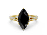 Yellow gold Fancy Black Marquise Cut Diamond Split Shank Engagement Ring with Pavé Band