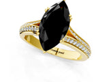 Yellow gold Fancy Black Marquise Cut Diamond Split Shank Engagement Ring with Pavé Band_1