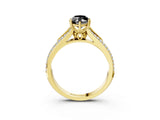 Yellow gold Fancy Black Marquise Cut Diamond Split Shank Engagement Ring with Pavé Band_3