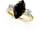Yellow gold Fancy Black Marquise Cut Diamond Three-Stone Engagement Ring with Prong Setting and Pavé Band_1