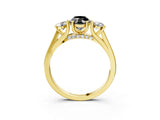 Yellow gold Fancy Black Marquise Cut Diamond Three-Stone Engagement Ring with Prong Setting and Pavé Band_3