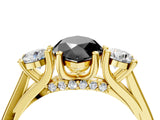 Yellow gold Fancy Black Marquise Cut Diamond Three-Stone Engagement Ring with Prong Setting and Pavé Band_4