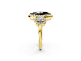 Yellow gold Fancy Black Marquise Cut Diamond Three-Stone Halo Ring with Prong Setting and Pavé Accents_2