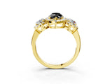 Yellow gold Fancy Black Marquise Cut Diamond Three-Stone Halo Ring with Prong Setting and Pavé Accents_3