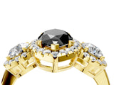 Yellow gold Fancy Black Marquise Cut Diamond Three-Stone Halo Ring with Prong Setting and Pavé Accents_4