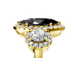 Yellow gold Fancy Black Marquise Cut Diamond Three-Stone Halo Ring with Prong Setting and Pavé Accents_5