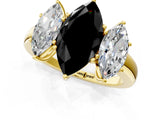 Yellow gold Fancy Black Marquise Cut Diamond Three-Stone Ring with Four-Prong Setting and Classic Band_1