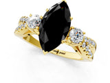 Yellow gold Fancy Black Marquise Cut Diamond Three-Stone Ring with Pavé Split Shank and Four-Prong Setting_1