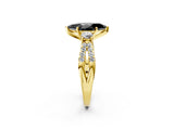 Yellow gold Fancy Black Marquise Cut Diamond Three-Stone Ring with Pavé Split Shank and Four-Prong Setting_2