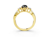 Yellow gold Fancy Black Marquise Cut Diamond Three-Stone Ring with Pavé Split Shank and Four-Prong Setting_3