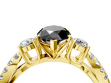 Yellow gold Fancy Black Marquise Cut Diamond Three-Stone Ring with Pavé Split Shank and Four-Prong Setting_4