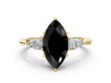 Yellow gold Fancy Black Marquise Cut Diamond Three-Stone Ring with Pear Side Stones and Four-Prong Setting_24