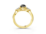 Yellow gold Fancy Black Marquise Cut Diamond Three-Stone Ring with Pear Side Stones and Four-Prong Setting_27
