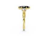 Yellow gold Fancy Black Marquise Cut Diamond Three-Stone Ring with Prong Setting and Pavé Band_2