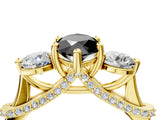 Yellow gold Fancy Black Marquise Cut Diamond Three-Stone Ring with Prong Setting and Pavé Band_4