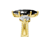 Yellow gold Fancy Black Marquise Cut Diamond Three-Stone Ring with Prong Setting and Pavé Band_5