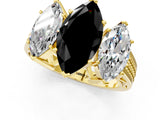 Yellow gold Fancy Black Marquise Cut Diamond Three-Stone Ring with Prong Setting and Textured Band_1