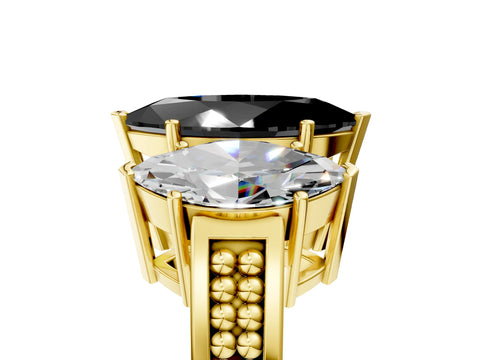 Yellow gold Fancy Black Marquise Cut Diamond Three-Stone Ring with Prong Setting and Textured Band_5