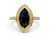 Yellow gold Fancy Black Marquise Cut Halo Bezel Diamond Pave Band Ring_12