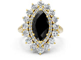 Yellow gold Fancy Black Marquise Cut Halo Cluster Diamond Ring with Pave Band and Four-Prong Setting_12