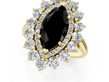Yellow gold Fancy Black Marquise Cut Halo Cluster Diamond Ring with Pave Band and Four-Prong Setting_13