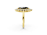 Yellow gold Fancy Black Marquise Cut Halo Cluster Diamond Ring with Pave Band and Four-Prong Setting_14
