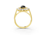 Yellow gold Fancy Black Marquise Cut Halo Cluster Diamond Ring with Pave Band and Four-Prong Setting_15