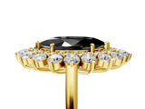 Yellow gold Fancy Black Marquise Cut Halo Cluster Diamond Ring with Pave Band and Four-Prong Setting_17
