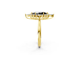 Yellow gold Fancy Black Marquise Cut Halo Diamond Cluster Ring with Marquise and Round Stones on a White Gold Band with Prong Setting_2