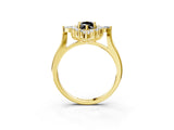 Yellow gold Fancy Black Marquise Cut Halo Diamond Cluster Ring with Marquise and Round Stones on a White Gold Band with Prong Setting_3
